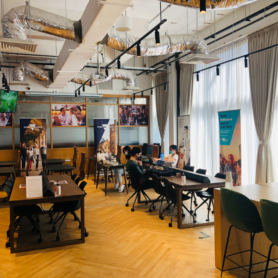 Students sitting at a Study Melbourne Study Hub