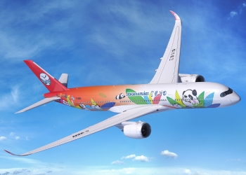 A photograph of a plane from Sichuan Airlines in the sky