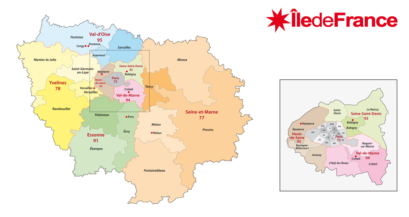 ile de france region administrative and political vector map