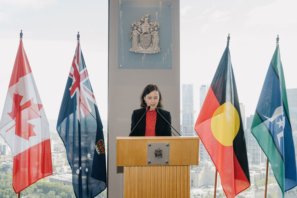 Global Victoria, Invest Victoria CEO Danni Jarrett speaks at the welcome reception for the Team Canada Trade Mission