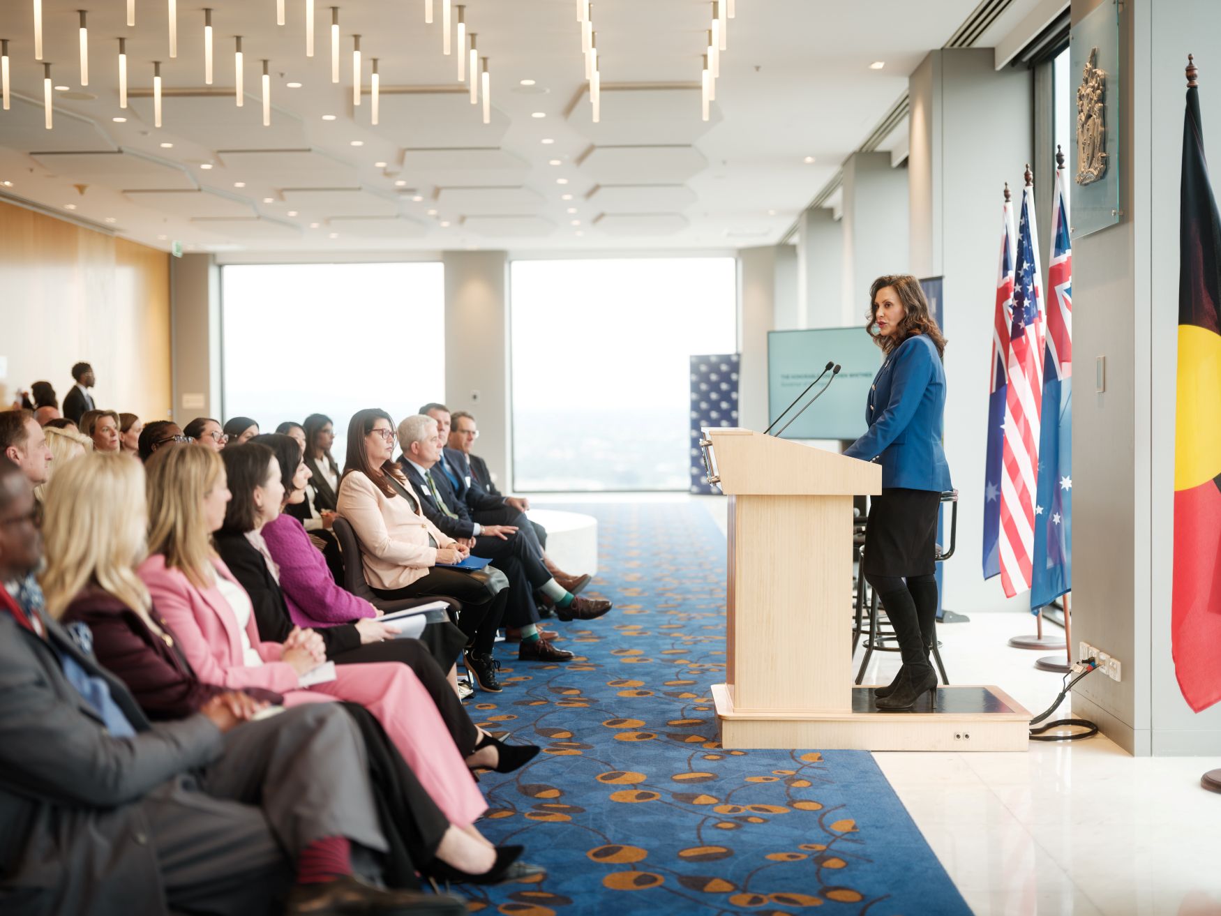Michigan&rsquo;s Governor, The Hon. Gretchen Whitmer, speaking at the GVw &ndash; Gateway to the US Market: Insights from the Governor of Michigan and Business Leaders event in June 2025.
