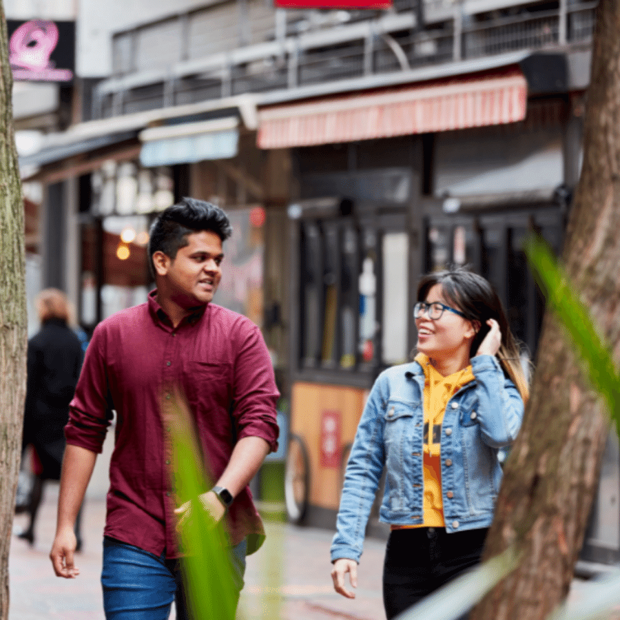 International students walking together
