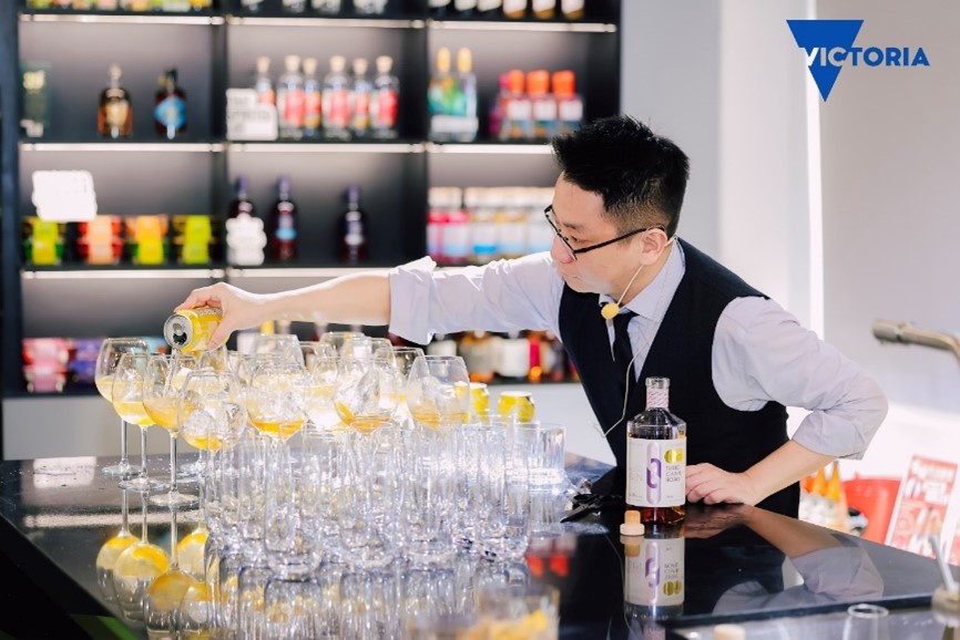 A bartender makes a cocktail at Vic House